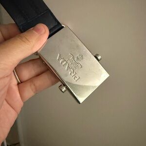 Prada Navy Belt with Silver Buckle 105cm